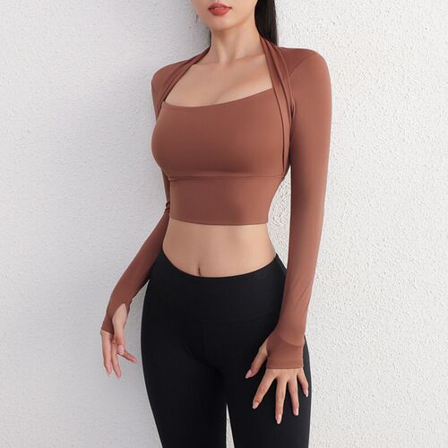 Aiithuug Right Angle Shoulder Yoga Tops Long Sleeve Gym