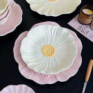 三色堇陶瓷釉下彩餐具2026新款高颜值饭碗家用盘子甜品盘碗碟盘子