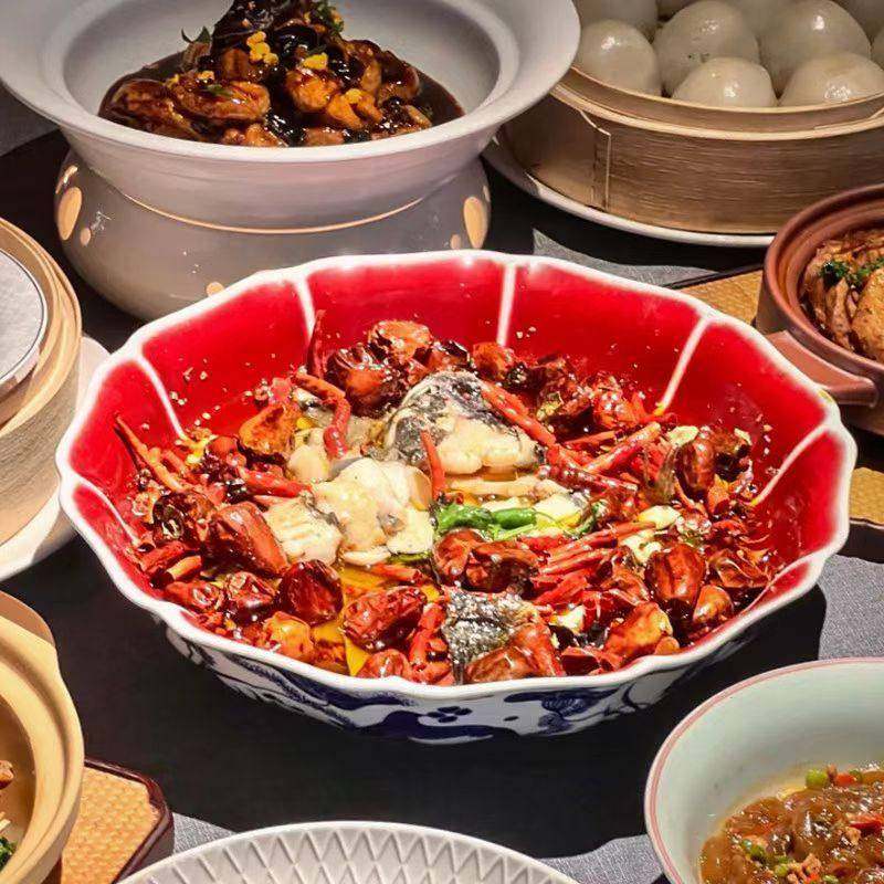 景德镇青花圆形花边大号汤碗水煮鱼酸菜鱼盘子高端饭厅意境菜餐具,餐饮具,酒店餐具,淘宝优惠券,粉丝福利购,淘宝优惠卷