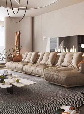 意式沙baxtr发3446现代轻奢转角形弧形别异墅大平e层客厅简约组合