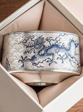 鎏青花龙主纹人23JS12-4杯单杯家用银喝茶杯大容量高档陶茶瓷功夫