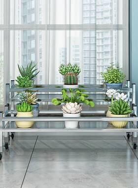 带不锈钢置17394花架轮子空加宽单层省间家用阳台物架户外可移动