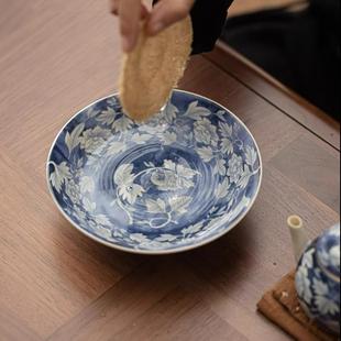 苏打釉禅意磨砂粗陶养壶壶承茶道配件复古元青花单层壶托茶承