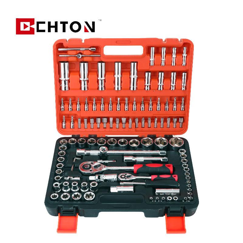 108件套铬钒钢汽修1/2 1/4快速棘轮扳手接杆套筒工具套装