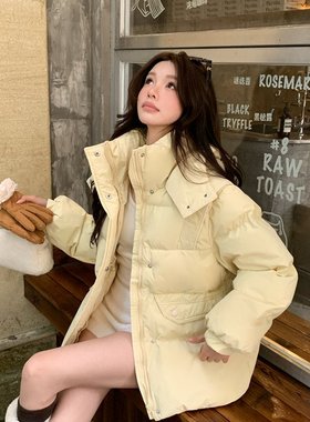 实拍实价 黄色短款女冬季新款高级感炸街超好看韩版学生加厚外套