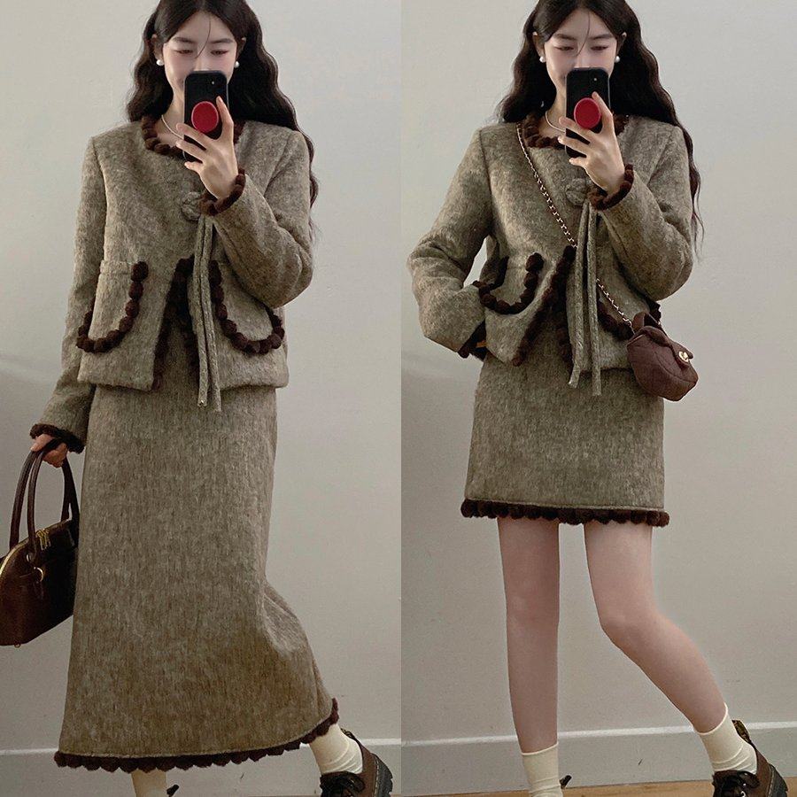 实拍大码女装秋冬高级感富家千金撞色小香风短外套半身裙两件套,女装/女士精品,大码套装,淘宝优惠券,粉丝福利购,淘宝优惠卷