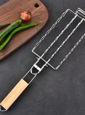 香肠烧烤网 BBQ工具304不锈钢热狗烧烤架 可拆卸折叠便携烧烤网夹