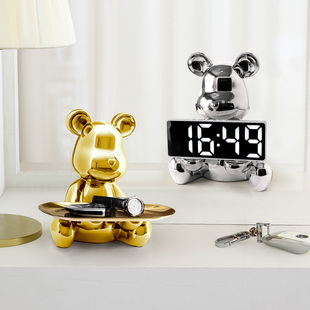时钟表摆台式暴力熊公仔摆件挂钟入户玄关客厅电视柜酒柜子装饰品