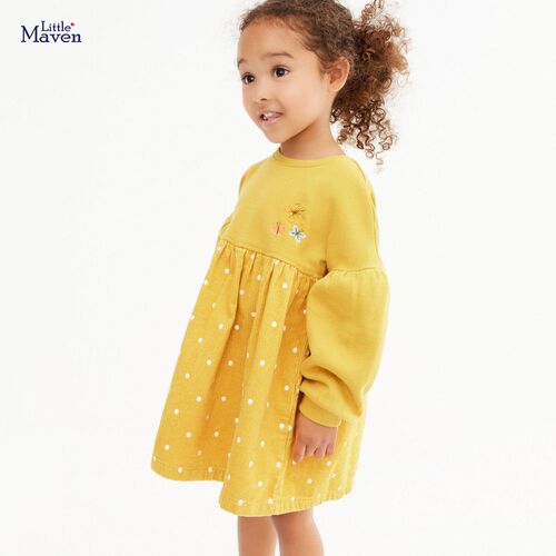 Little maven 2023 Baby Girls Autumn Casual Dress Cotton Long