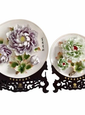 洛阳牡丹瓷洛阳红装饰摆件玄关办公室客厅桌面摆件高档商务礼品