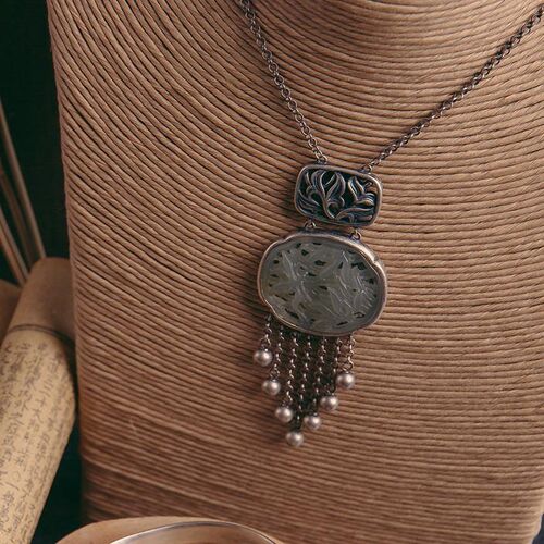 Vintage silver inlaid wealthy jade bamboo hollowed out old c