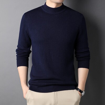 Pullover Top Youth Half Turtleneck Sweater Mens Solid Color