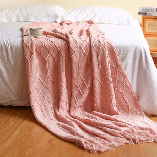 Pink Oversized Gift Blankets Jacquard Textured Soft Knitted