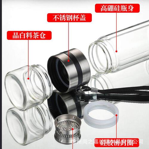 New tea separation cupportable double-layer high borosili