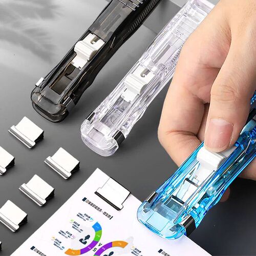 Mini Traceless Reusable Hand Clamp Push Stapler Paper Book F