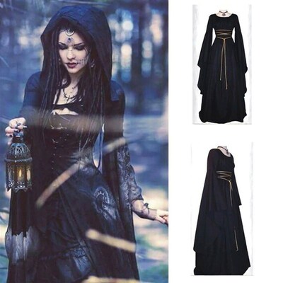 Medieval Cosplay Vampire Witch Maxi Dress Gothic Retro Long