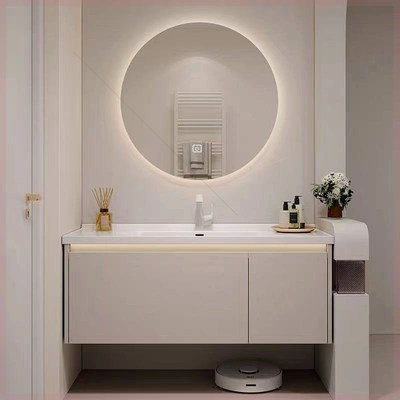 奶油风浴室柜5/75公分85/95cm/陶瓷一体盆105/115洗手脸盆柜