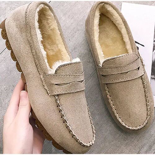 Winter Women Shoes Flats Loafers Short Flock Inside Sewing S
