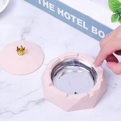 Round Stainless Steel Ashtray Windproof Ashtrays with Rotati