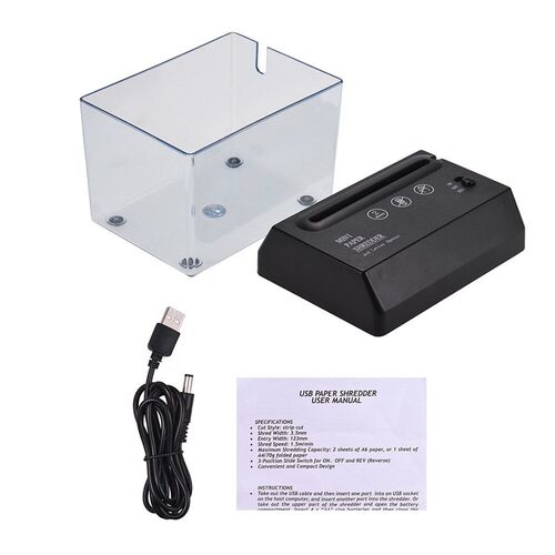 Mini Portable SB Paper Shredder Cutter Strip Cut A6 Folded A