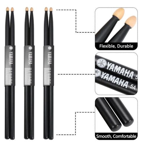 1 Pair Black 5A Drum Sticks Classic Maple Wood Drumsticks Wi