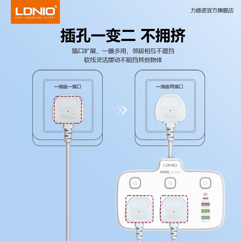 LDNIO英规港式多功能插板USB插座英标港版插头香港多孔无线转换器