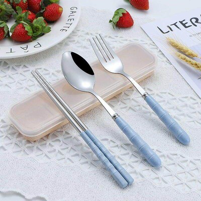 Stainless Steel Portable Cutlery Set - Includes Chopsticks,