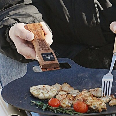 Outdoor Grill Pan Handle Anti-scalding Solid Wood Handle Bay