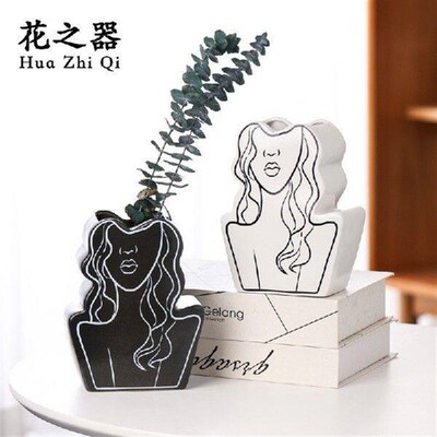 Nordic Ins Modern Face Art Ceramic Vase Abstract Line