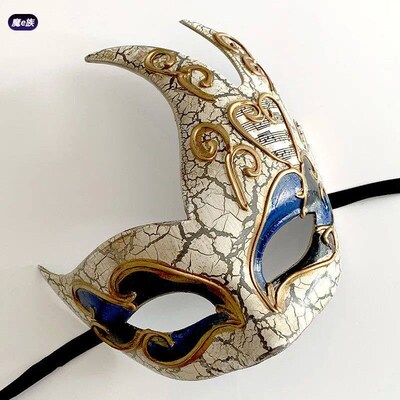 Half Face Mask of Venice Crack Flame, Ancient Style, Royal