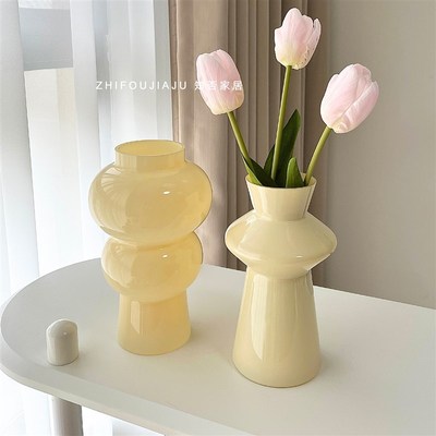 奶油风中古花瓶客厅插花摆件玻璃vintge花器仿真花插花瓶鲜花