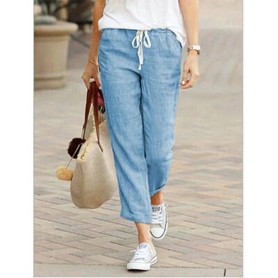 Autumn Cotton Women Pant  Black Drawtring Elatic Wait Caual