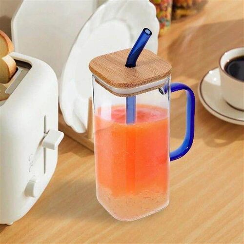 Clear Glass Cup With Straw Bamboo Lid 500ml Student