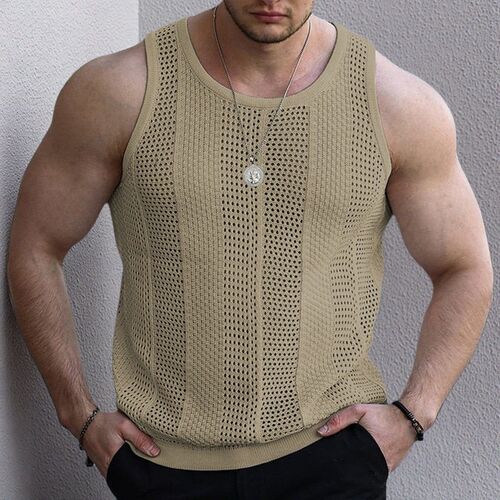 Mens Clothing Hollow Knitted Sweater Mens Sleeveless Slim