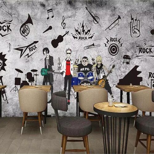 Custom wallpaper guitar music graffiti restaurant bar KTV d
