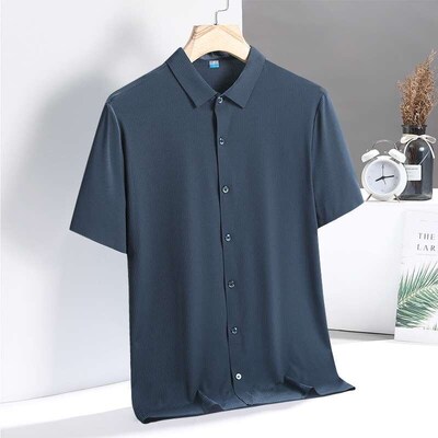 Ice Silk Short-sleeved Shirt Mens Summer Thin Traceless Hig