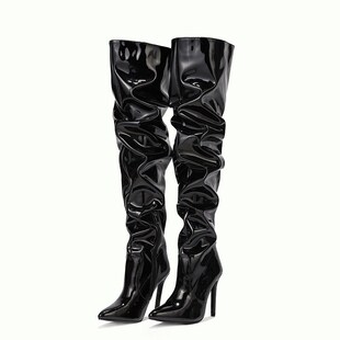 Knee Pleated Pointed Elastic with Over Boots Popular Long