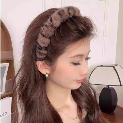 Leopard print fluffy hairband for women, with teeth design f