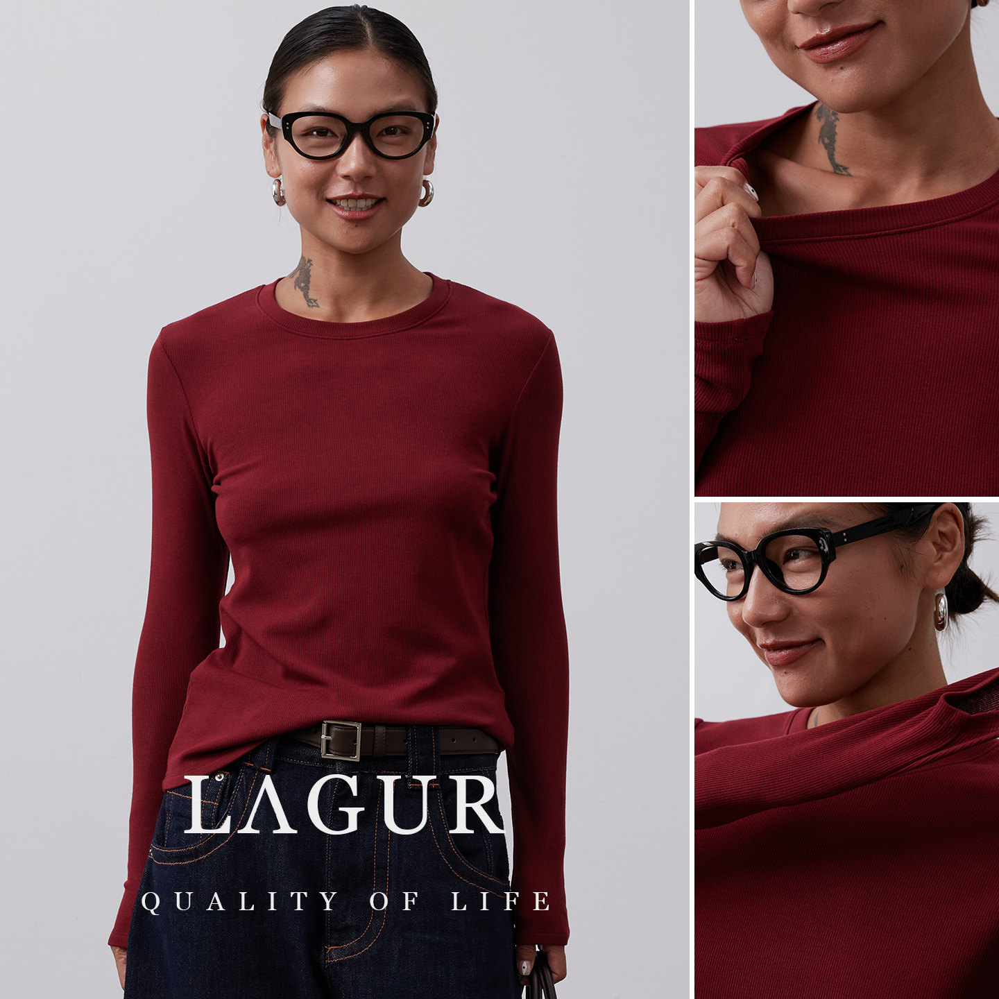 Lagur打底神作 自发热桑蚕丝圆领加绒长袖T恤紧身保暖内搭女加厚