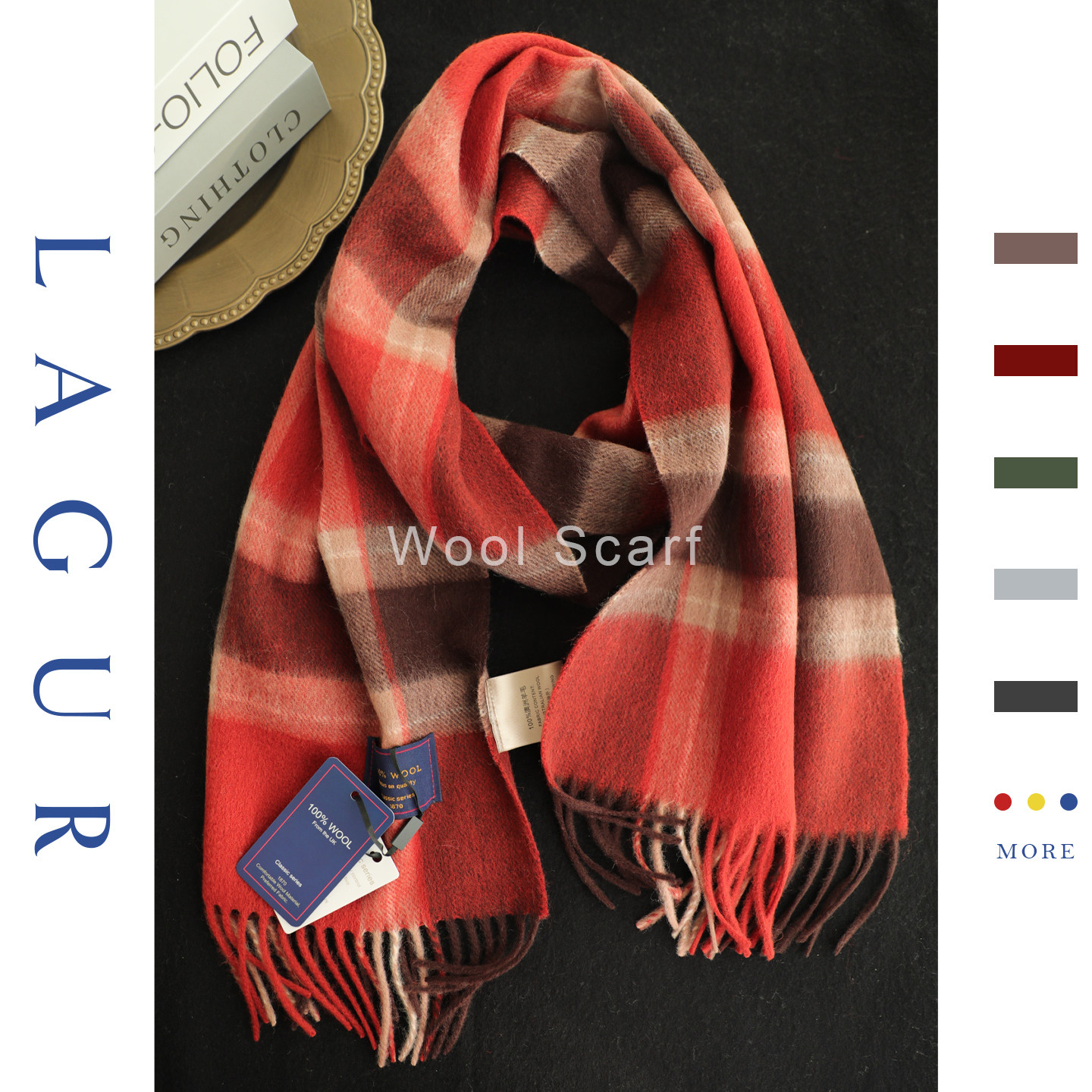 Lagur 英国绅士 &middot; 经典格纹 100%纯羊毛围巾礼盒装冬季红色围脖