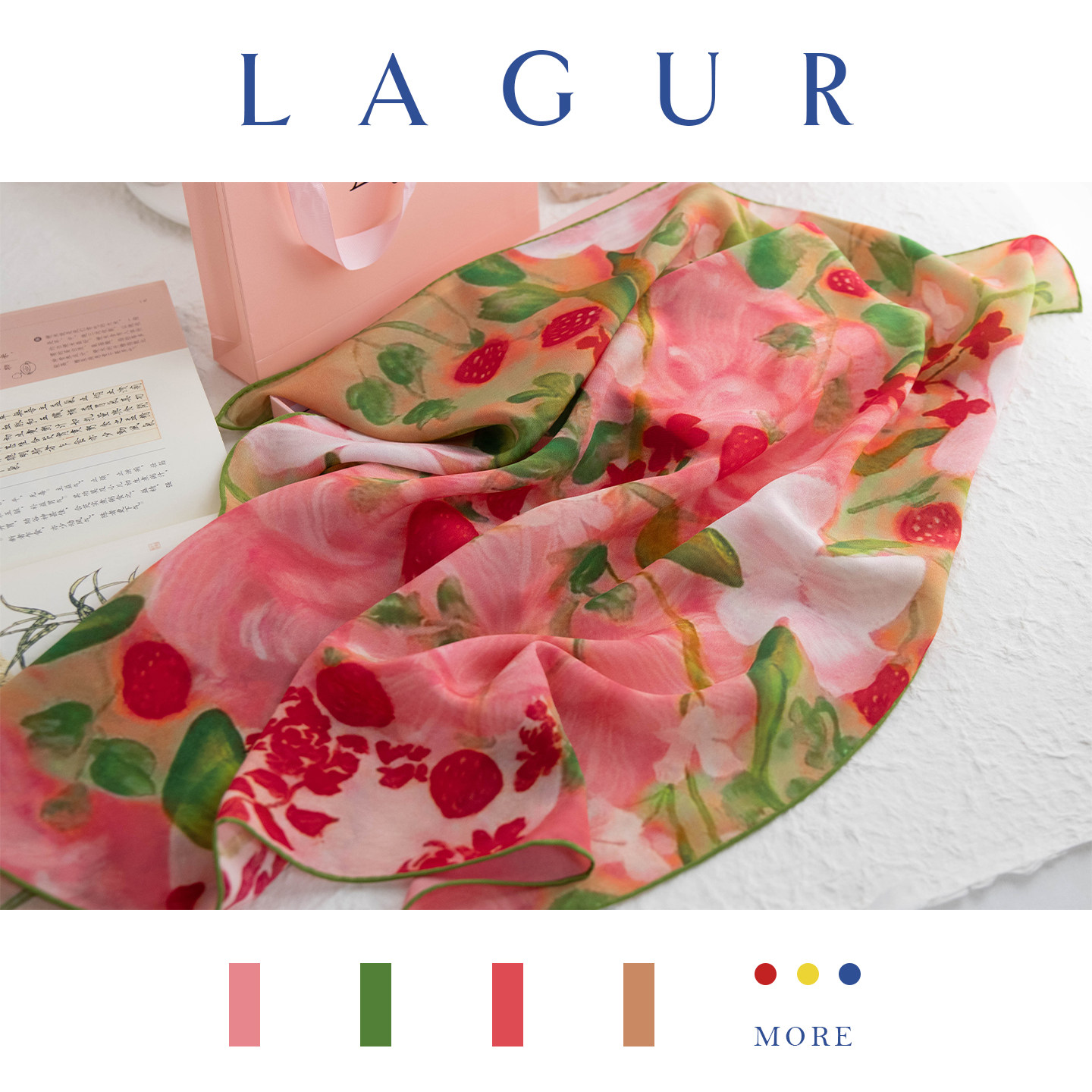 Lagur 春日莓好~丝巾系脖高级感礼盒装100%真丝方巾2026新款头巾
