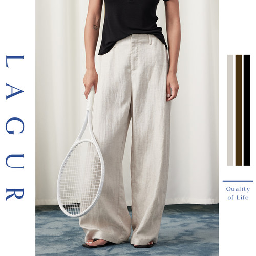 Lagur抗皱亚麻阔腿裤长裤夏薄款
