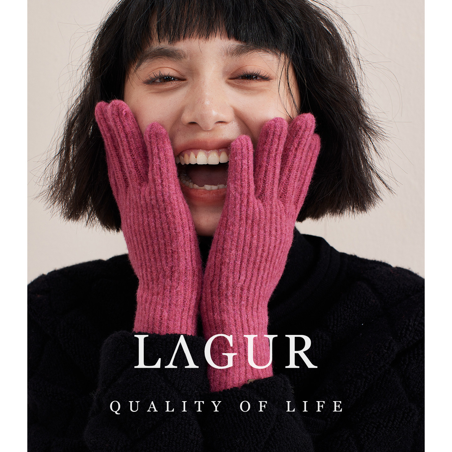 Lagur＜小韩系＞羊毛混纺保暖毛线手套女冬可爱电动车骑行可触屏
