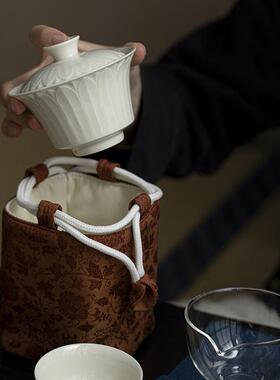 仿定窑白旅行茶具34573套装一壶杯大二容宋快客杯便携盖量碗茶具