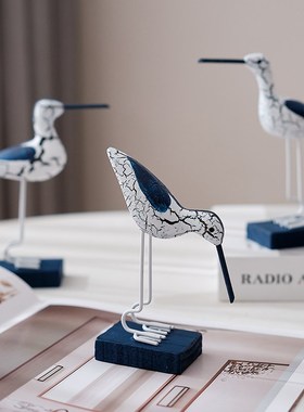 地中海装饰创意木质裂纹海鸟三件装饰拍摄道具饰品家居桌面摆件