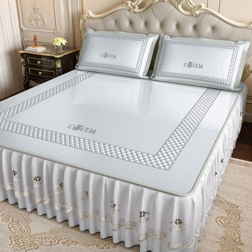 202夏季新款高端凉感冰丝席床裙款三件豆豆凉席可拆洗空调软席