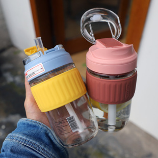 夏季大人玻璃杯可爱简约便携韩版创意饮水杯防烫带吸管咖啡杯子