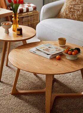 售舜伊家具北欧37311原木拐腿圆几小型厅创意木质小边几楼户客洽