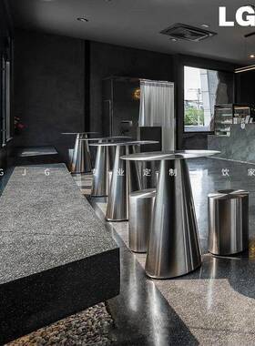 网奶茶甜品店桌椅组合37552工业风咖啡厅水吧休闲创意圆不区锈钢