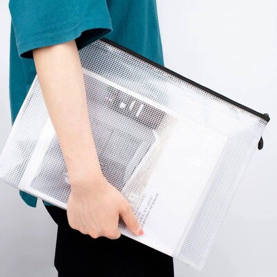 Mesh Zipper Storage Bag Document Bag Waterproof File Pouch F
